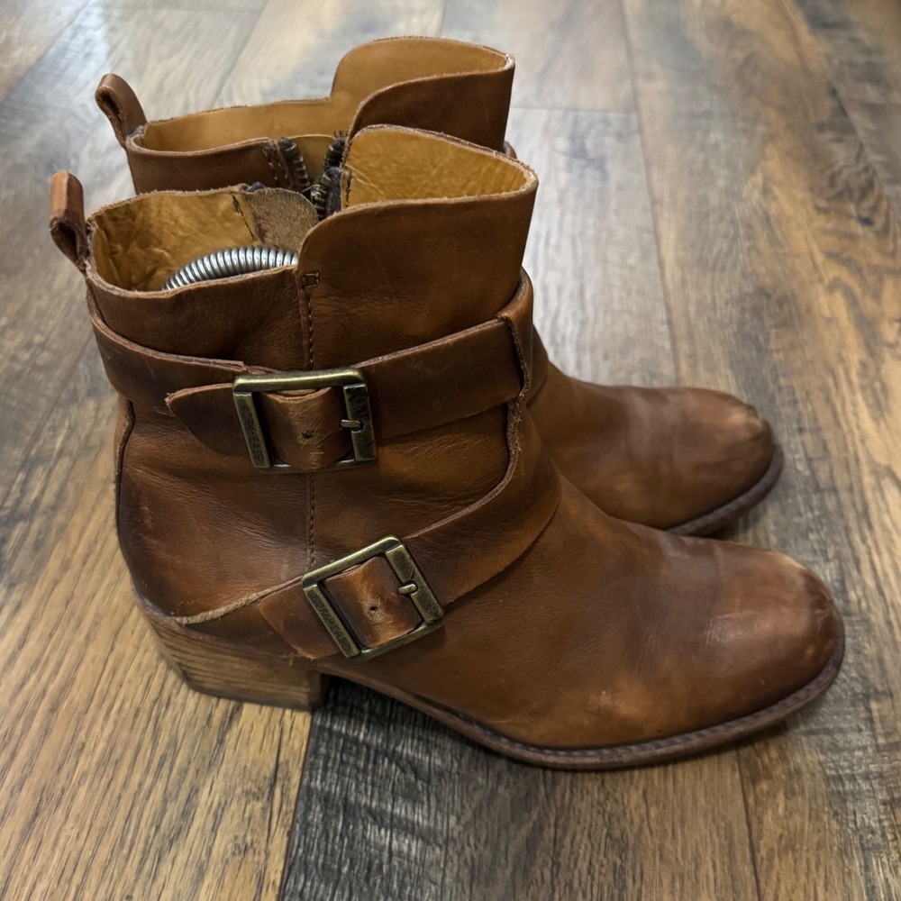 Kork-Ease Brown Leather Buckle Moto Ankle Boots K06216 Womens‎ 8 39 Tan